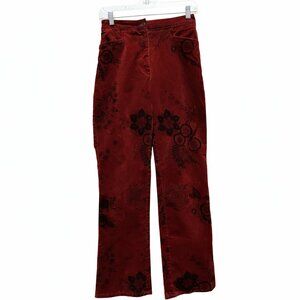 Harold's Wine Red & Black Floral Women's Corduroy Pants Slacks size 2